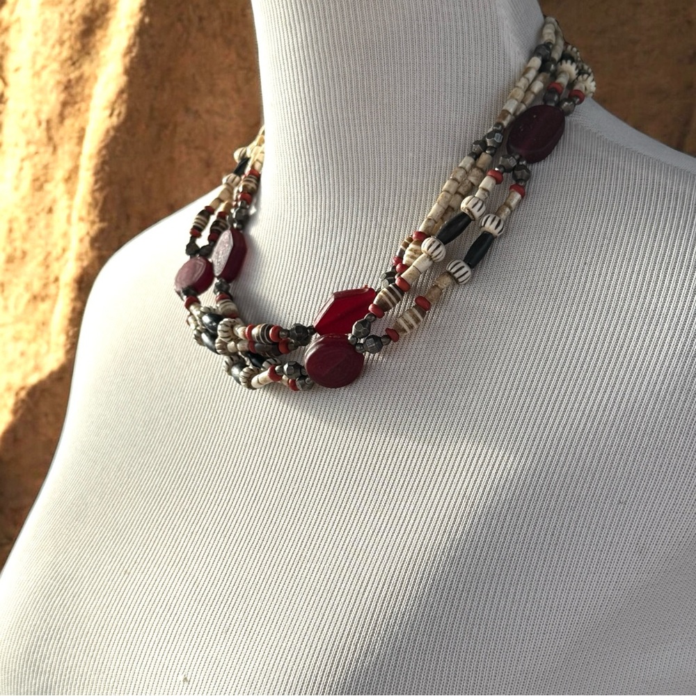 Vintage African Trade Bead Necklace 40” Resin Phenolic & Bone Bead ~ Tribal Boho